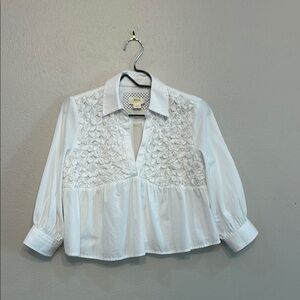 Anthropologie White Cropped Blouse